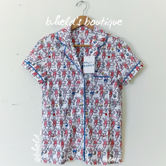Roller Rabbit Hamptons Monkey Polo Pajamas in Pink Monkey Size XS Brand New NWT - Picture 2 of 16